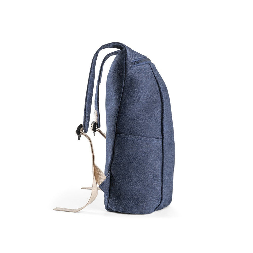 DENIM BPACK promotional backpack in blue (detail view) with custom logo branding