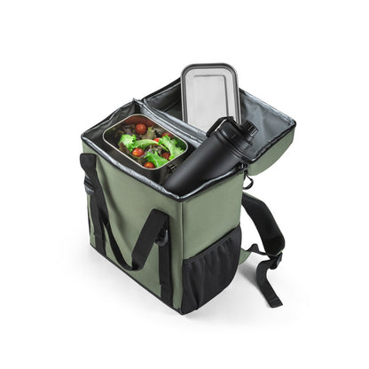ROMA L promotional cooler bag in dark green (detail view) with custom logo branding
