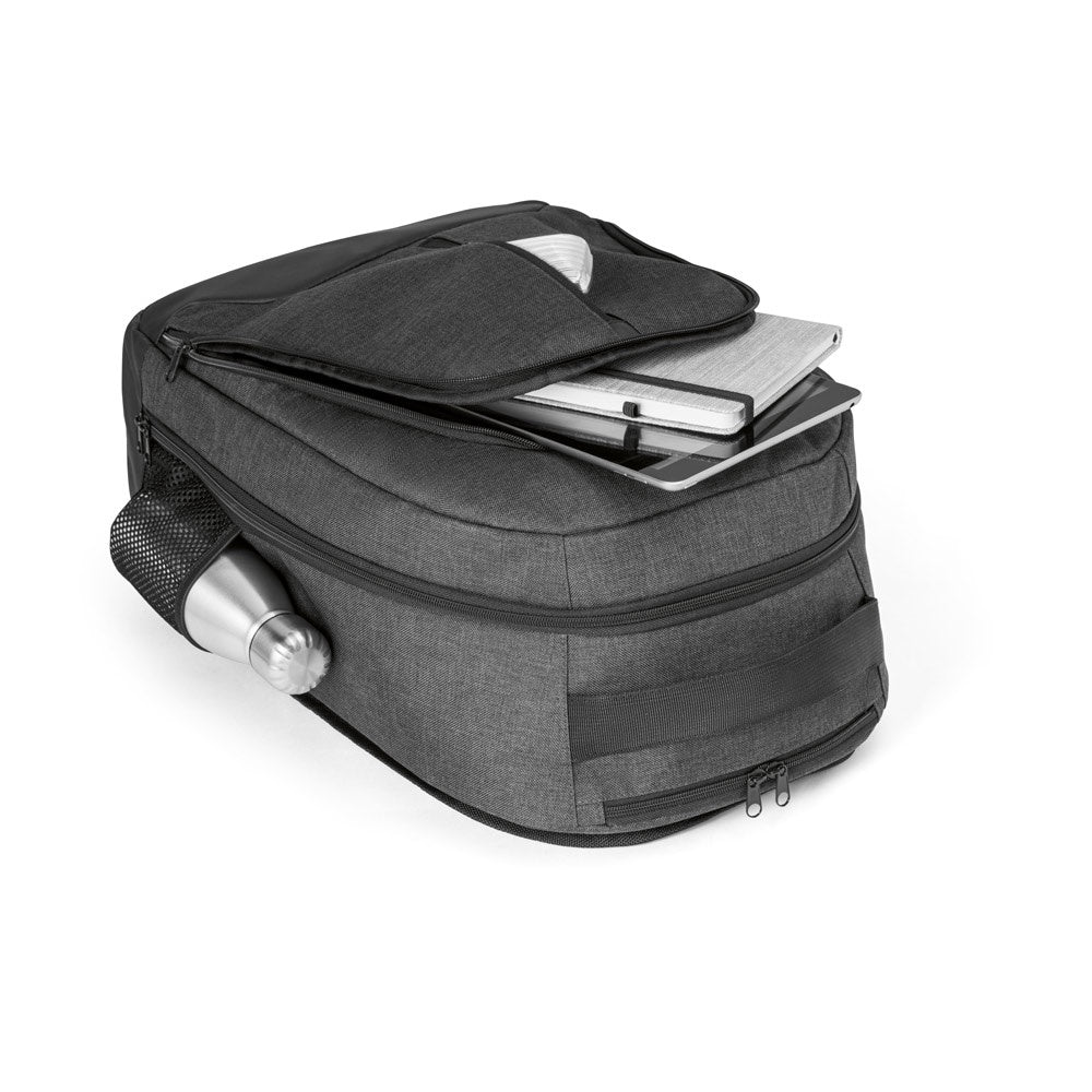 EINDHOVEN promotional laptop bag in dark grey (detail view) with custom logo branding
