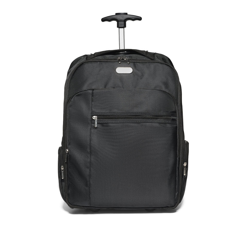 AVENIR promotional laptop bag in black (detail view) with custom logo branding