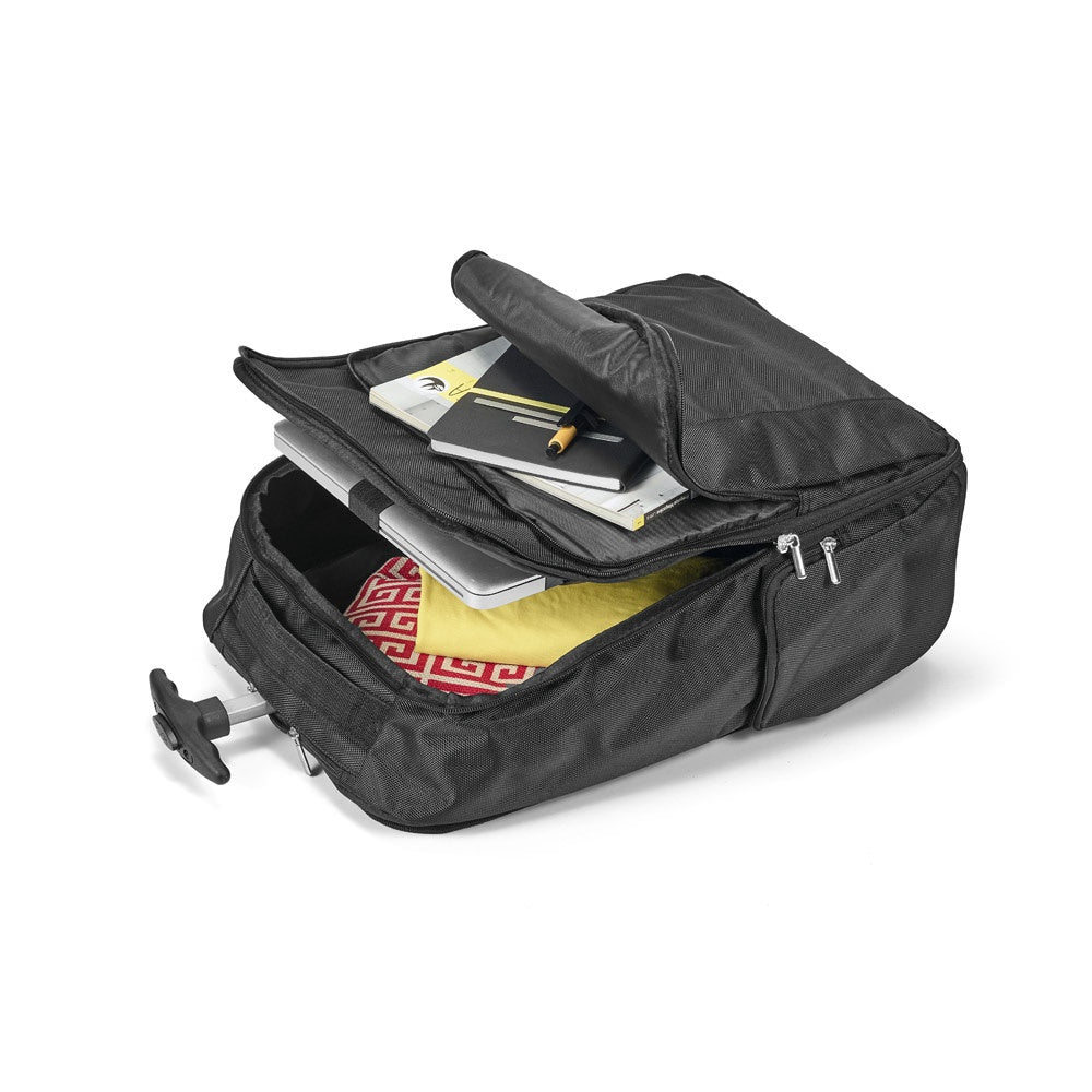 AVENIR promotional laptop bag in black (detail view) with custom logo branding