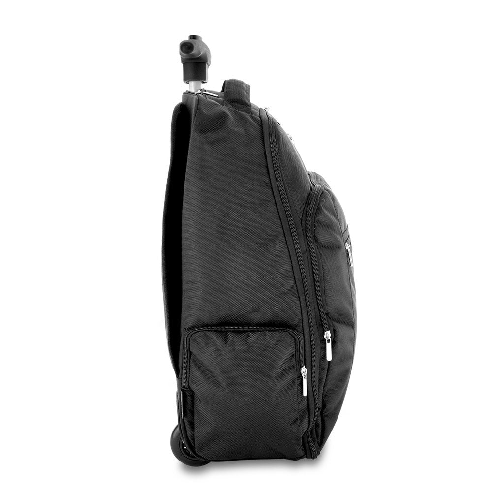 AVENIR promotional laptop bag in black (detail view) with custom logo branding