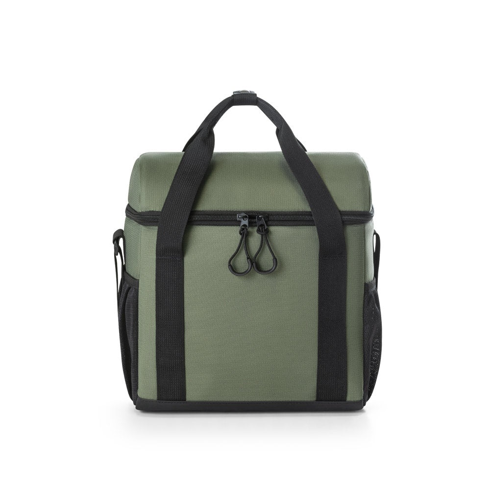 ROMA M promotional cooler bag in dark green (detail view) with custom logo branding