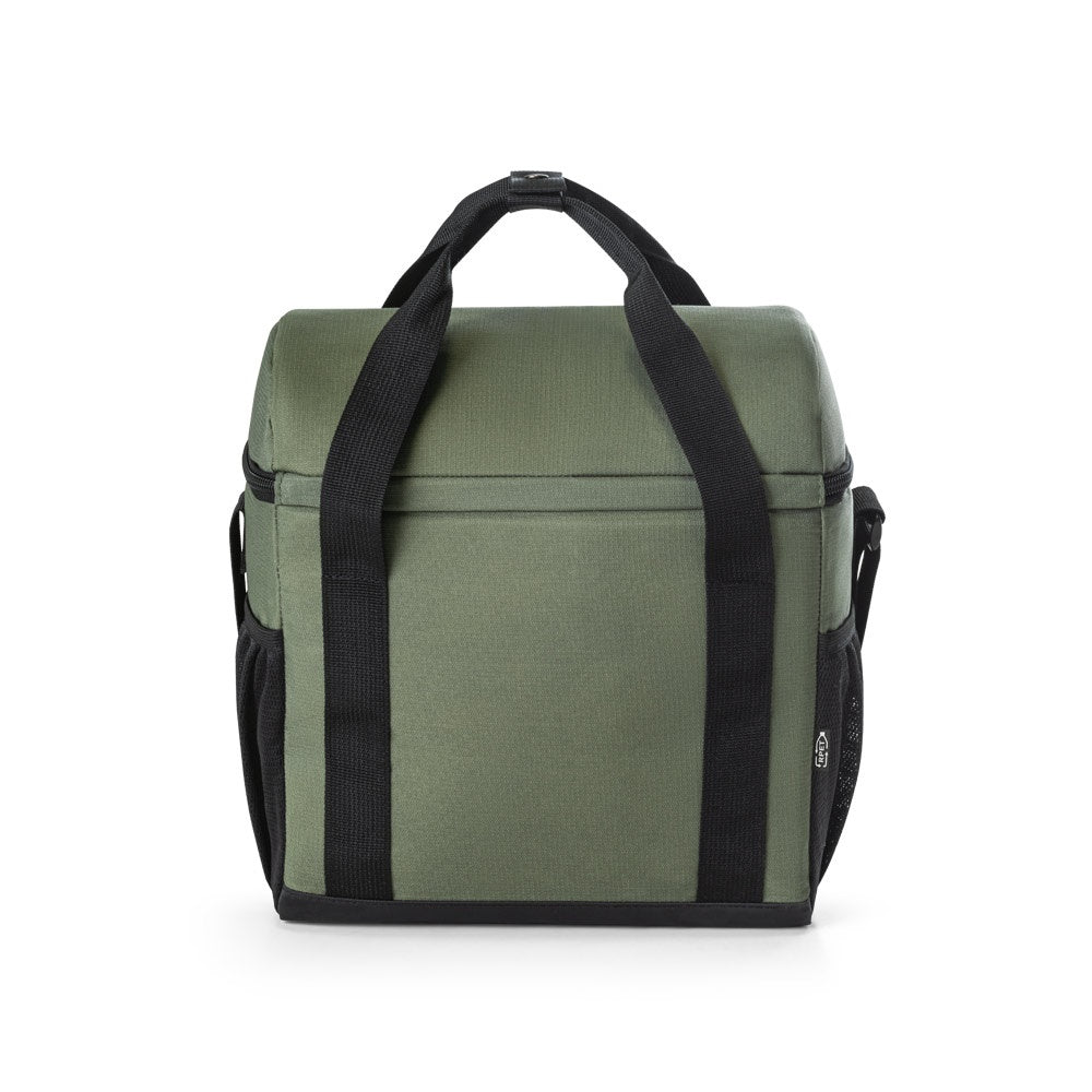 ROMA M promotional cooler bag in dark green (detail view) with custom logo branding