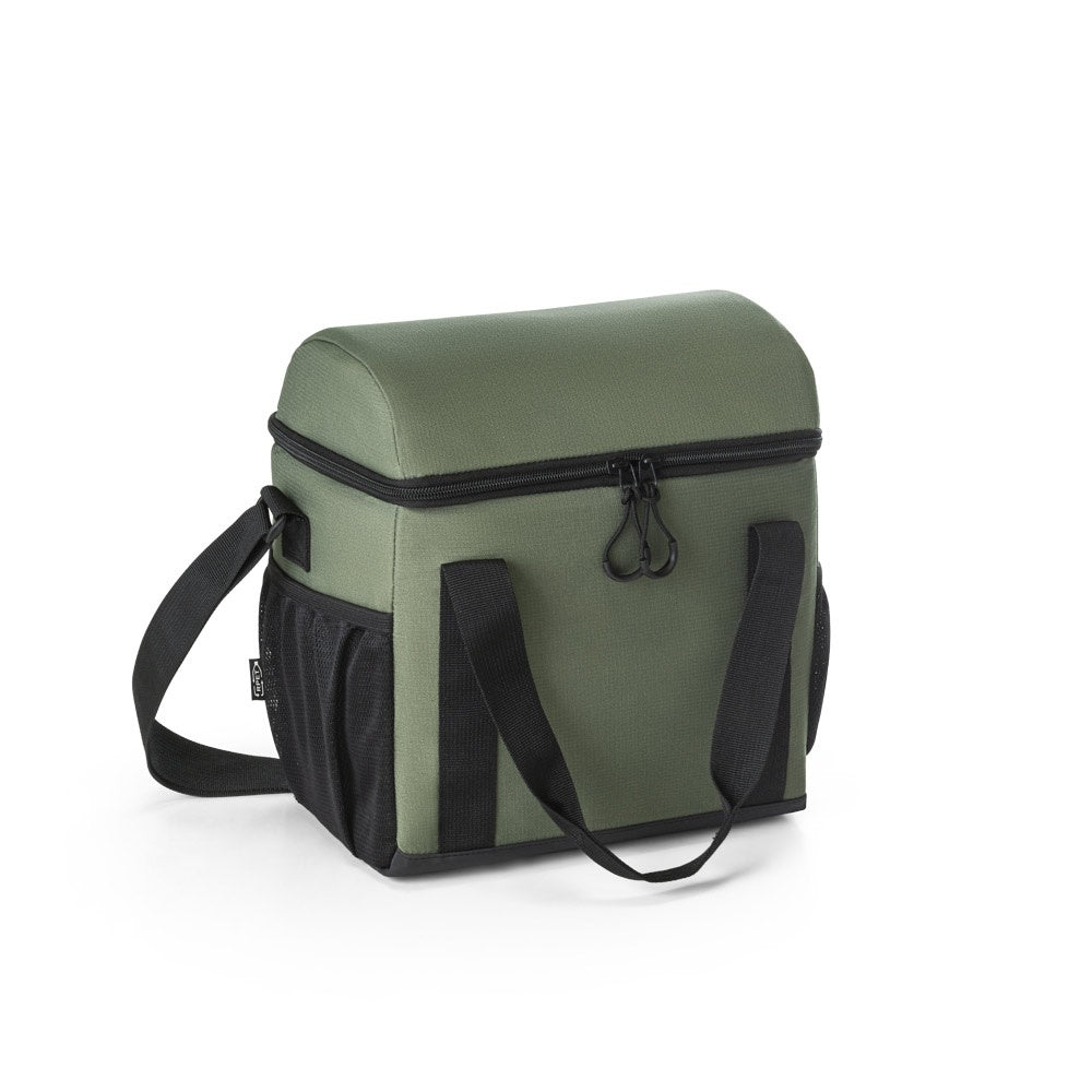 ROMA M promotional cooler bag in dark green (detail view) with custom logo branding