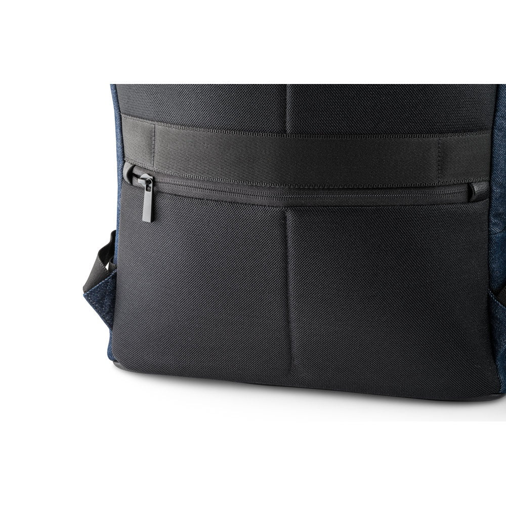 DIVERGENT BACKPACK I promotional laptop bag in navy blue (detail view) with custom logo branding