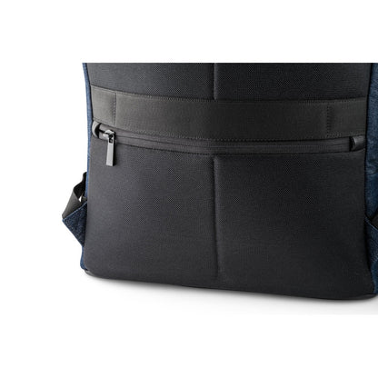 DIVERGENT BACKPACK I promotional laptop bag in navy blue (detail view) with custom logo branding