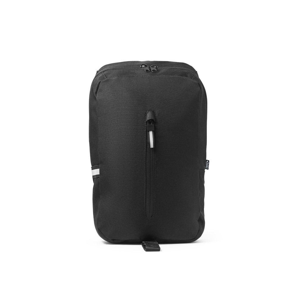 DELFOS promotional travel bag in black (detail view) with custom logo branding