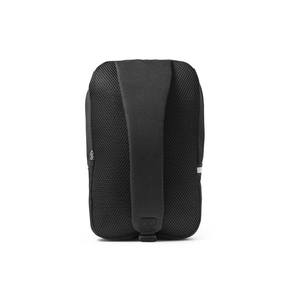 DELFOS promotional travel bag in black (detail view) with custom logo branding