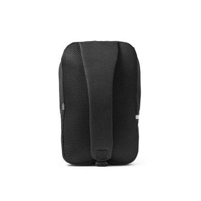 DELFOS promotional travel bag in black (detail view) with custom logo branding