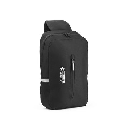 DELFOS promotional travel bag in black with custom logo branding