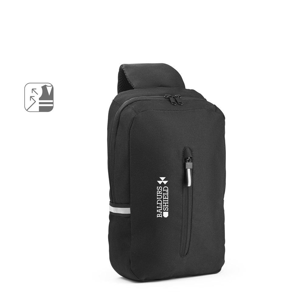 DELFOS promotional travel bag (complete set view) with custom logo branding