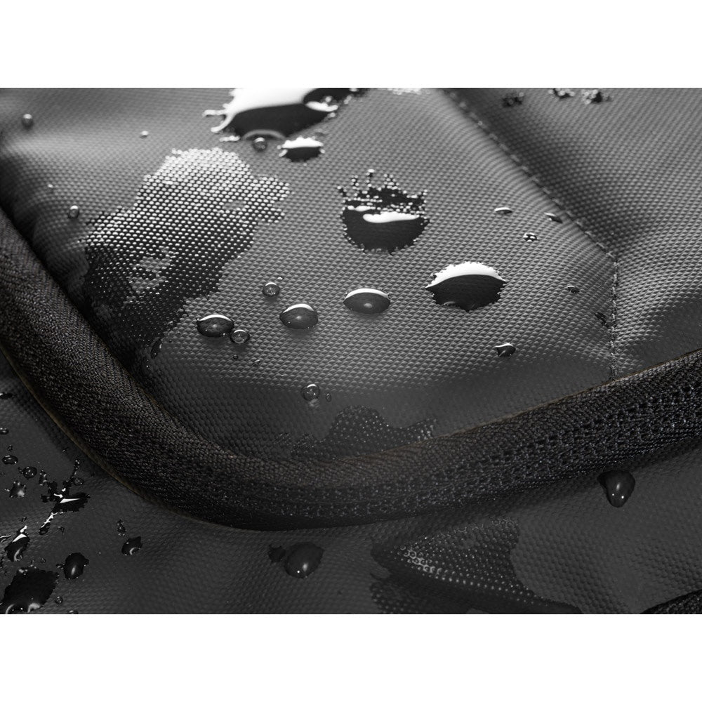 TOULON promotional laptop bag in black (detail view) with custom logo branding