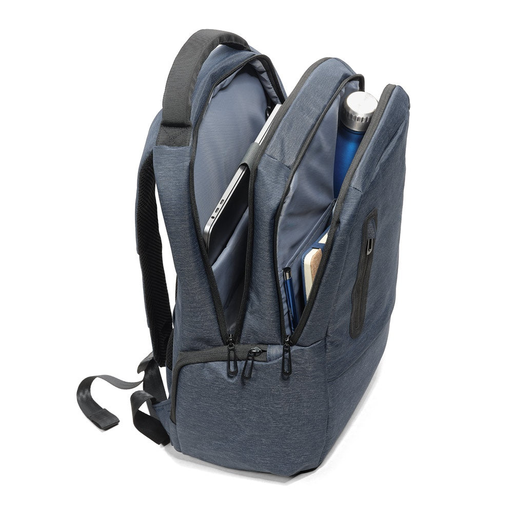RE-BOSTON promotional laptop bag in blue (detail view) with custom logo branding