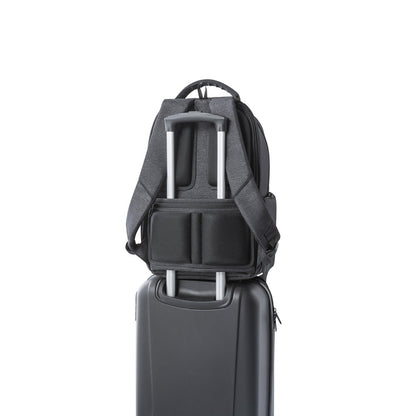 RE-BOSTON promotional laptop bag in dark grey (detail view) with custom logo branding