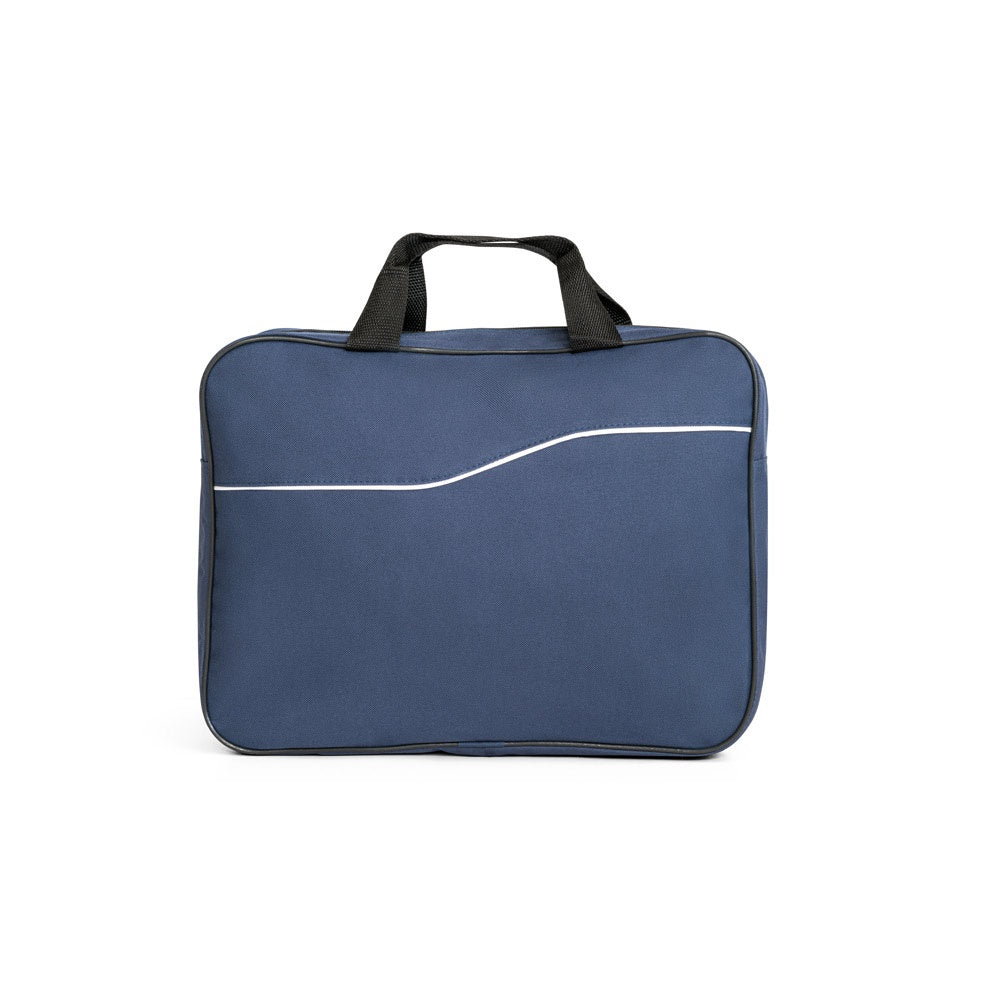 DOHA promotional document folder in blue (detail view) with custom logo branding