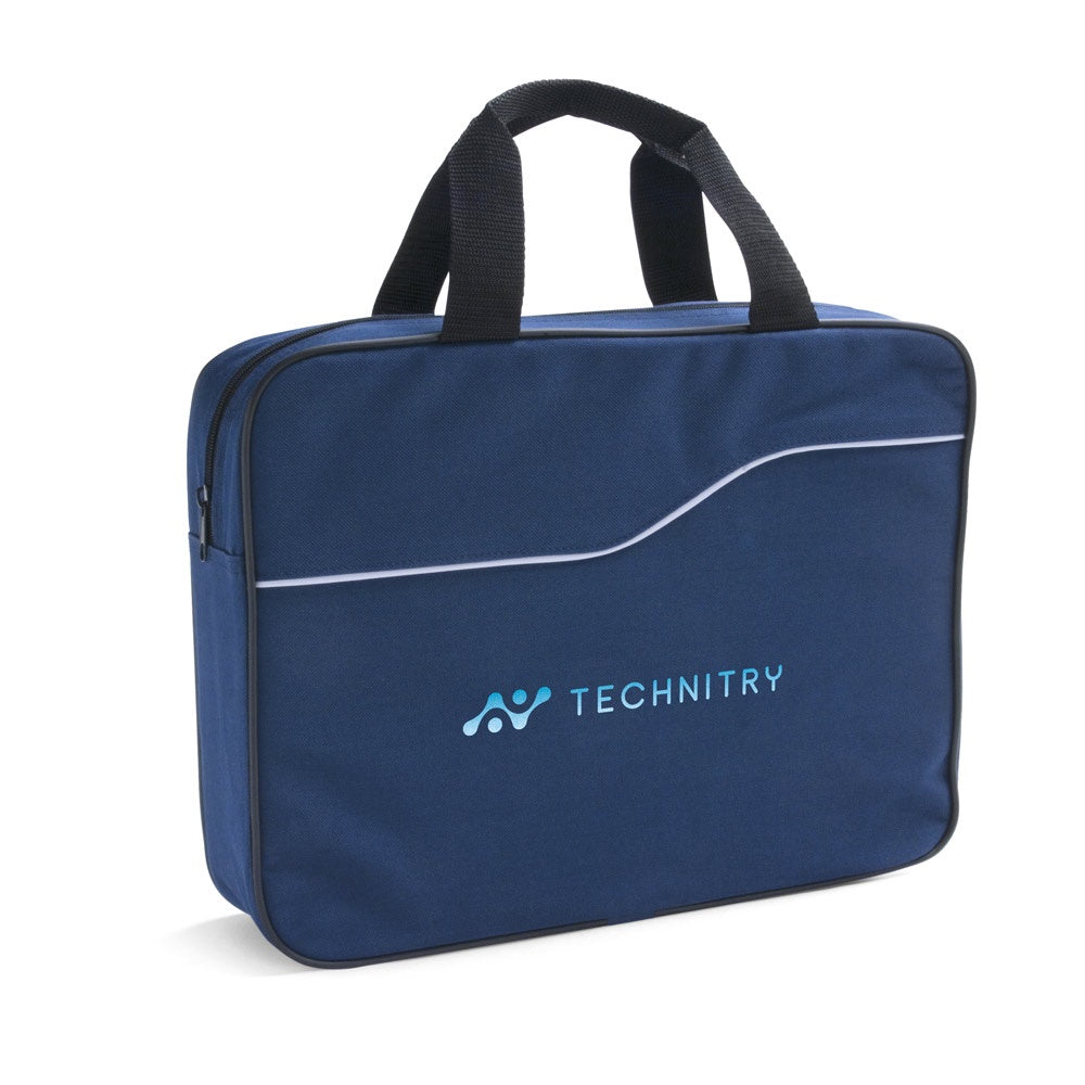 DOHA promotional document folder in blue with custom logo branding