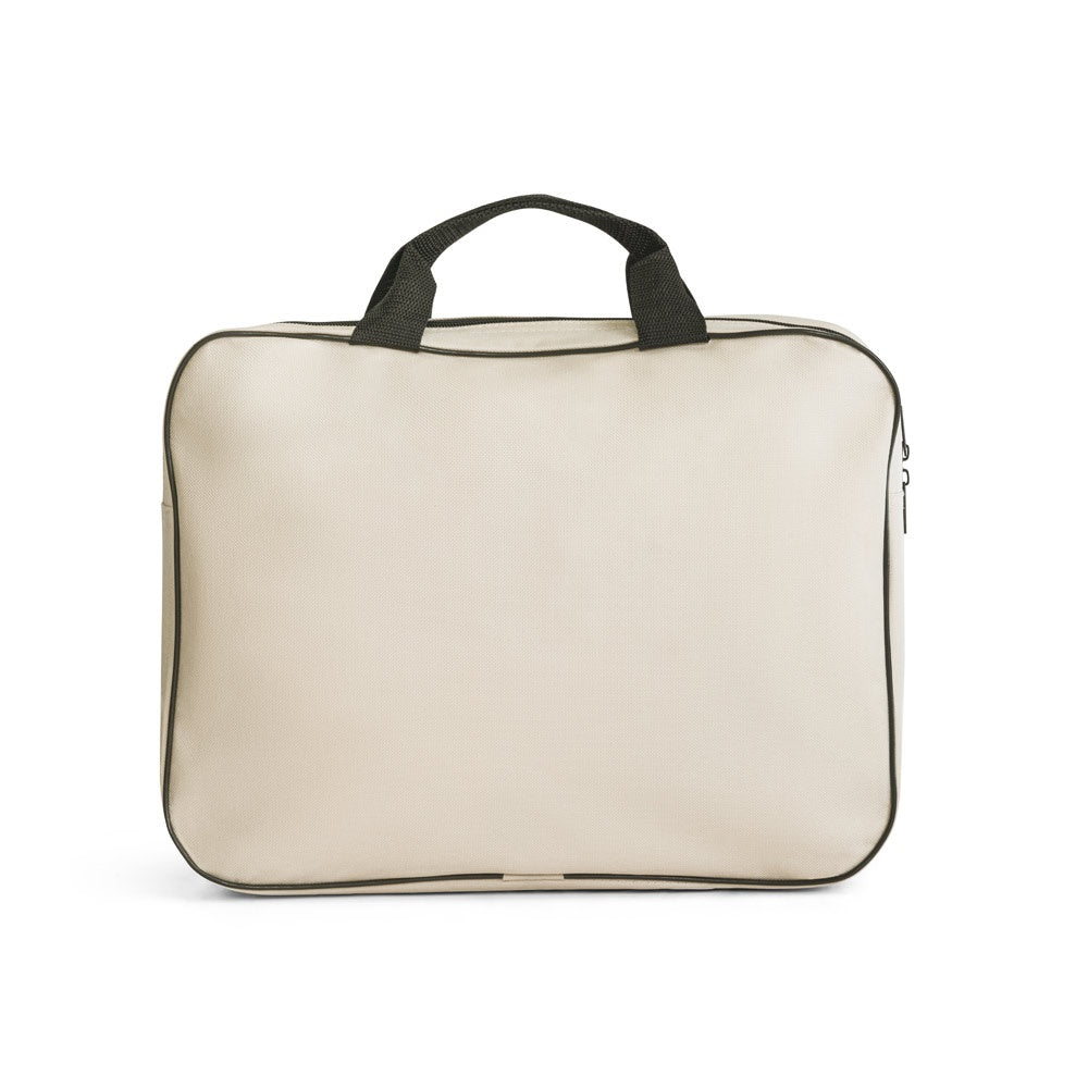 DOHA promotional document folder in beige (detail view) with custom logo branding