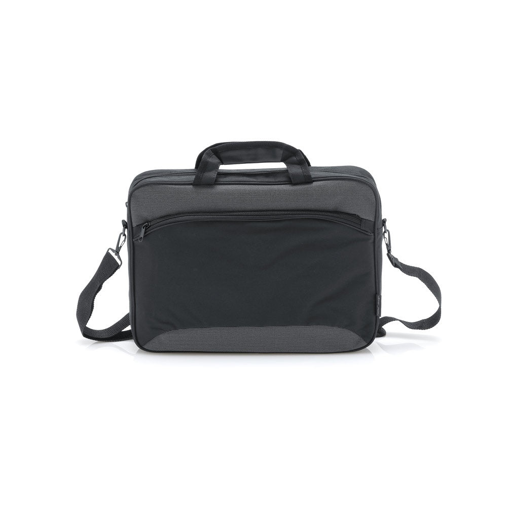 SANTANA promotional laptop bag in grey (detail view) with custom logo branding