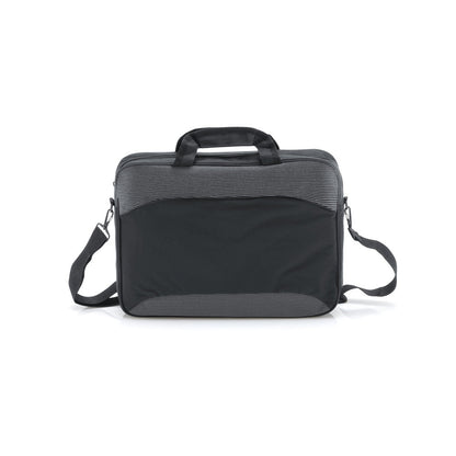 SANTANA promotional laptop bag in grey (detail view) with custom logo branding