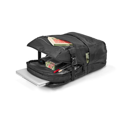 ZIPPERS BPACK promotional laptop bag in black (detail view) with custom logo branding