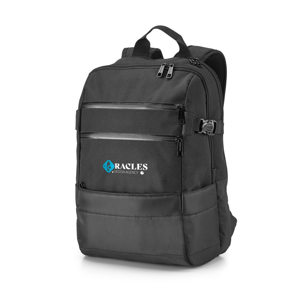 ZIPPERS BPACK promotional laptop bag in black with custom logo branding