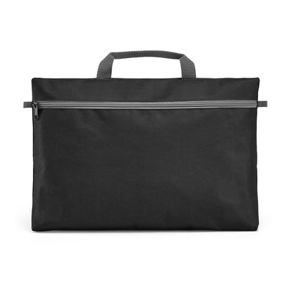 MILO promotional document folder in black (detail view) with custom logo branding