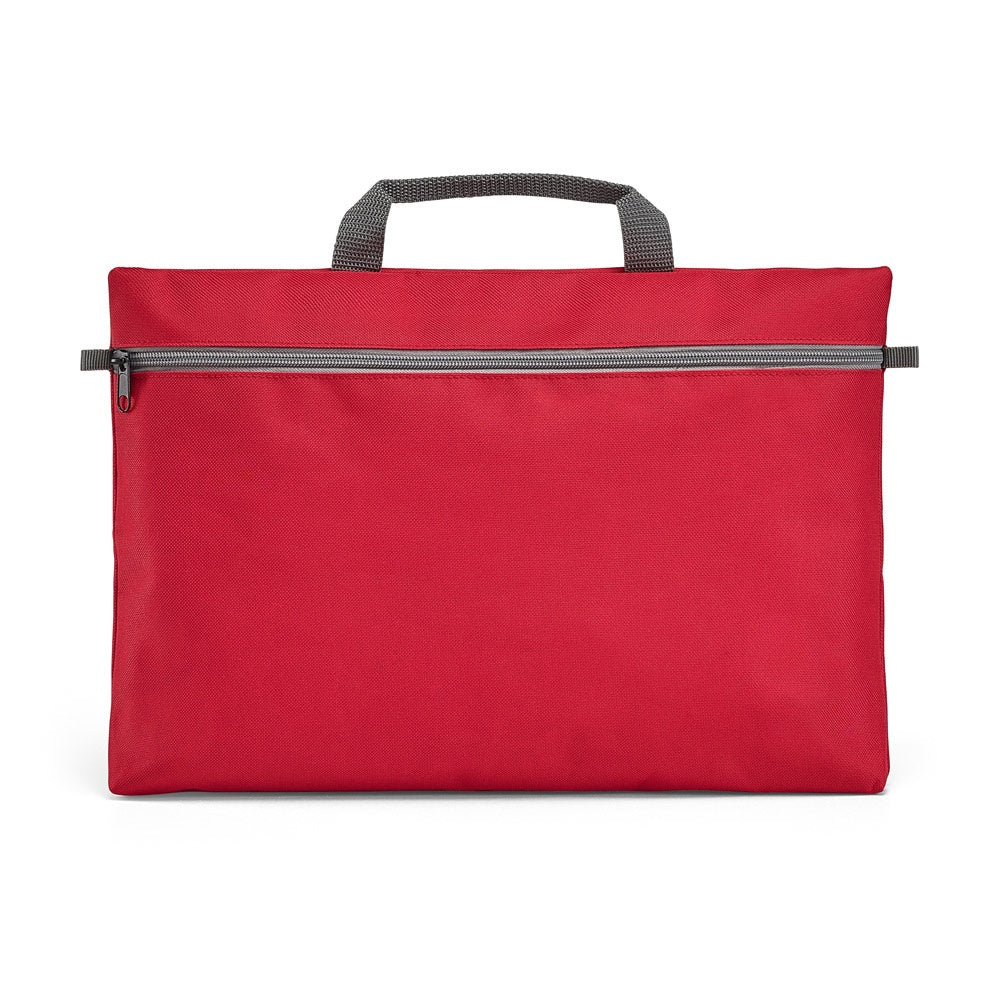 MILO promotional document folder in red (detail view) with custom logo branding