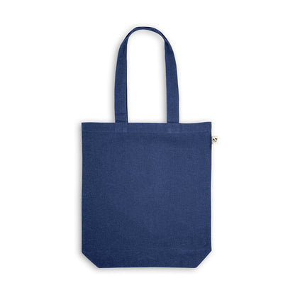 MERIDA promotional tote bag in blue (detail view) with custom logo branding