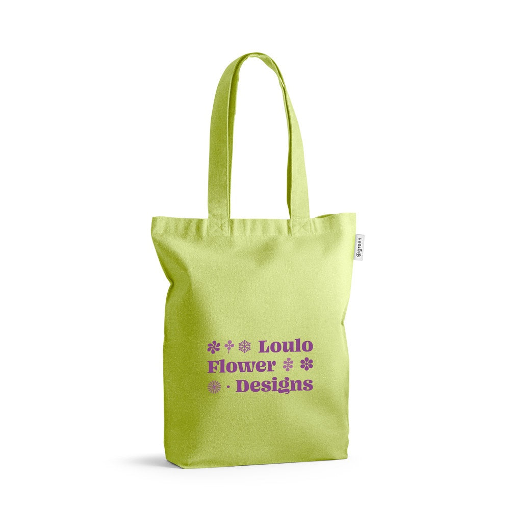 MERIDA promotional tote bag in light green with custom logo branding