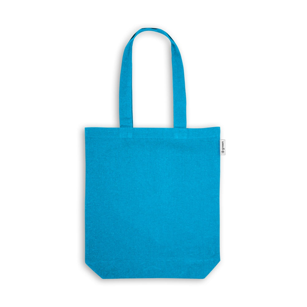 MERIDA promotional tote bag in light blue (detail view) with custom logo branding