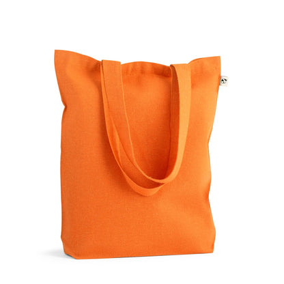 MERIDA promotional tote bag in orange (detail view) with custom logo branding