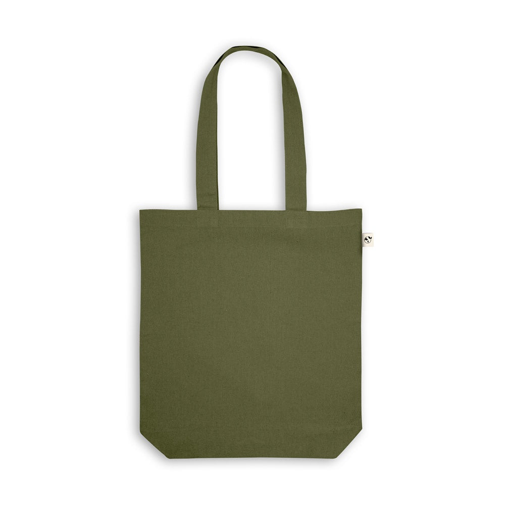 MERIDA promotional tote bag in dark green (detail view) with custom logo branding