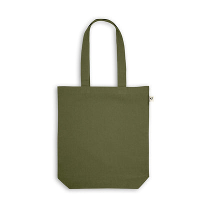 MERIDA promotional tote bag in dark green (detail view) with custom logo branding