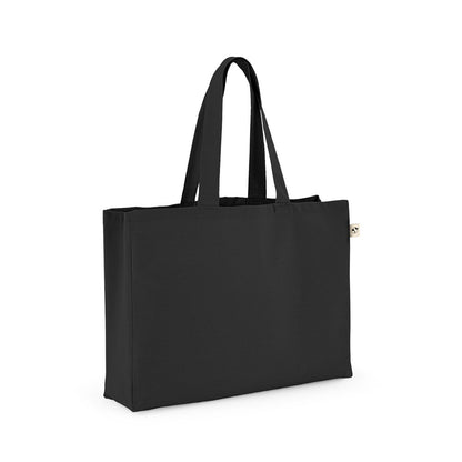 CAMDEN promotional tote bag in black (detail view) with custom logo branding