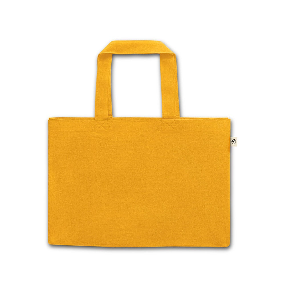 CAMDEN promotional tote bag in yellow (detail view) with custom logo branding