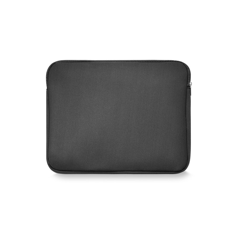 AVERY promotional laptop bag in black (detail view) with custom logo branding