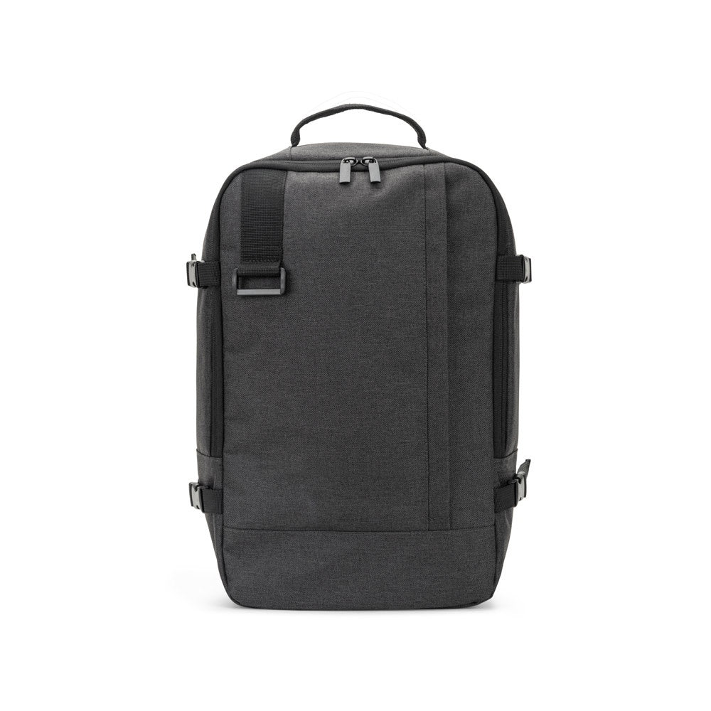 CIES promotional laptop bag in dark grey (detail view) with custom logo branding