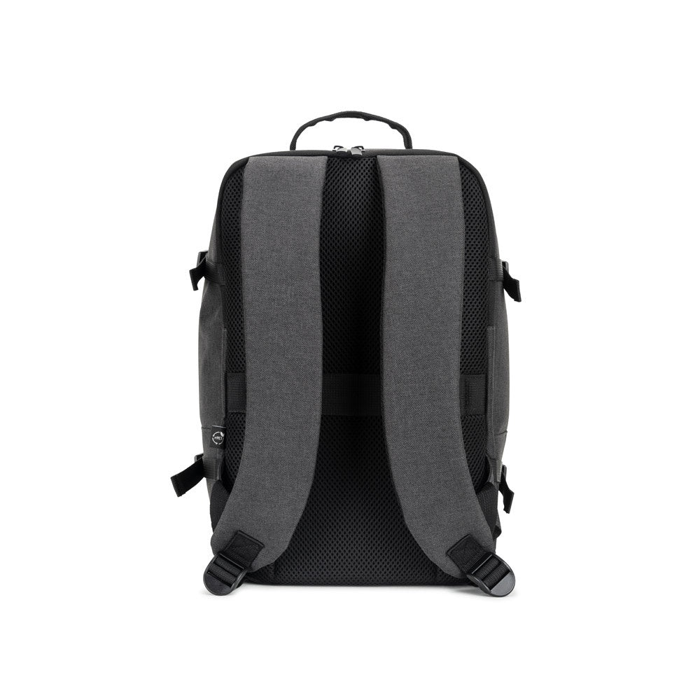CIES promotional laptop bag in dark grey (detail view) with custom logo branding