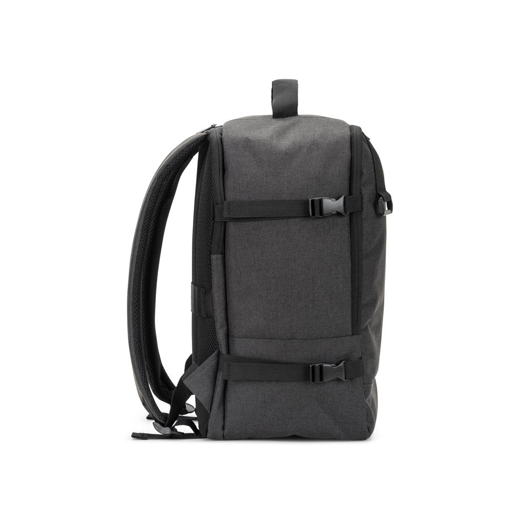 CIES promotional laptop bag in dark grey (detail view) with custom logo branding