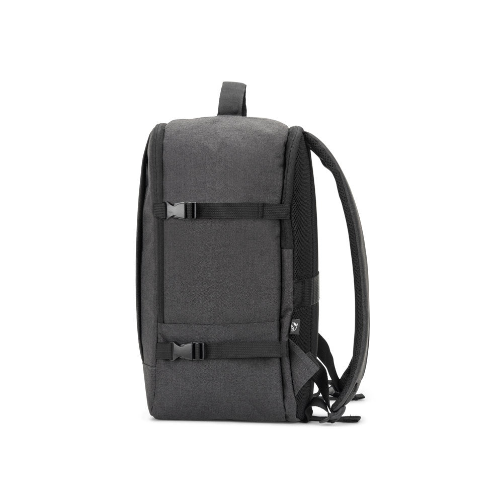 CIES promotional laptop bag in dark grey (detail view) with custom logo branding