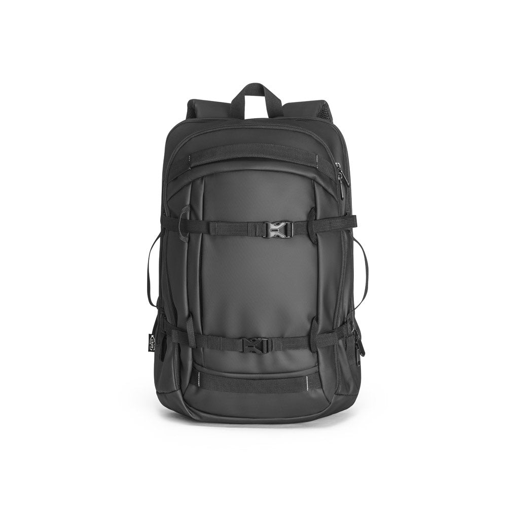 KAMPALA promotional laptop bag in black (detail view) with custom logo branding