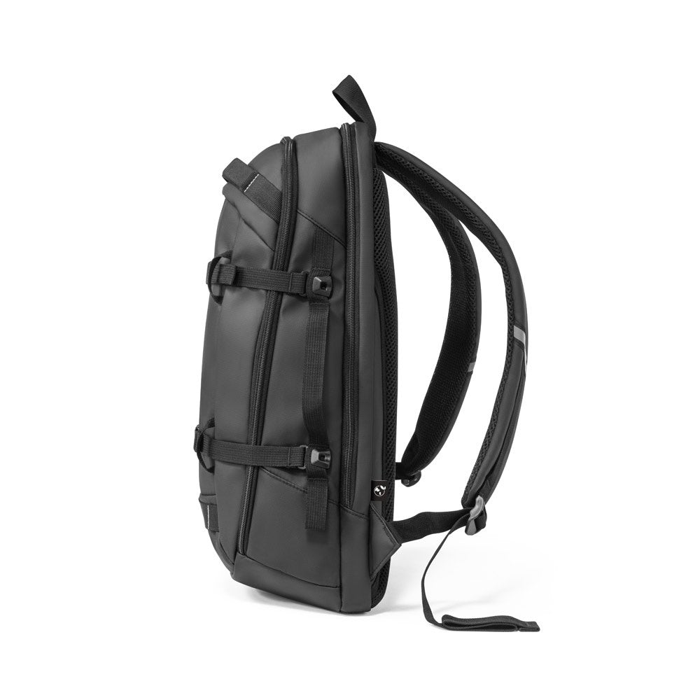 KAMPALA promotional laptop bag in black (detail view) with custom logo branding