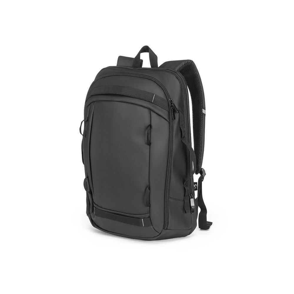 KAMPALA promotional laptop bag in black (detail view) with custom logo branding