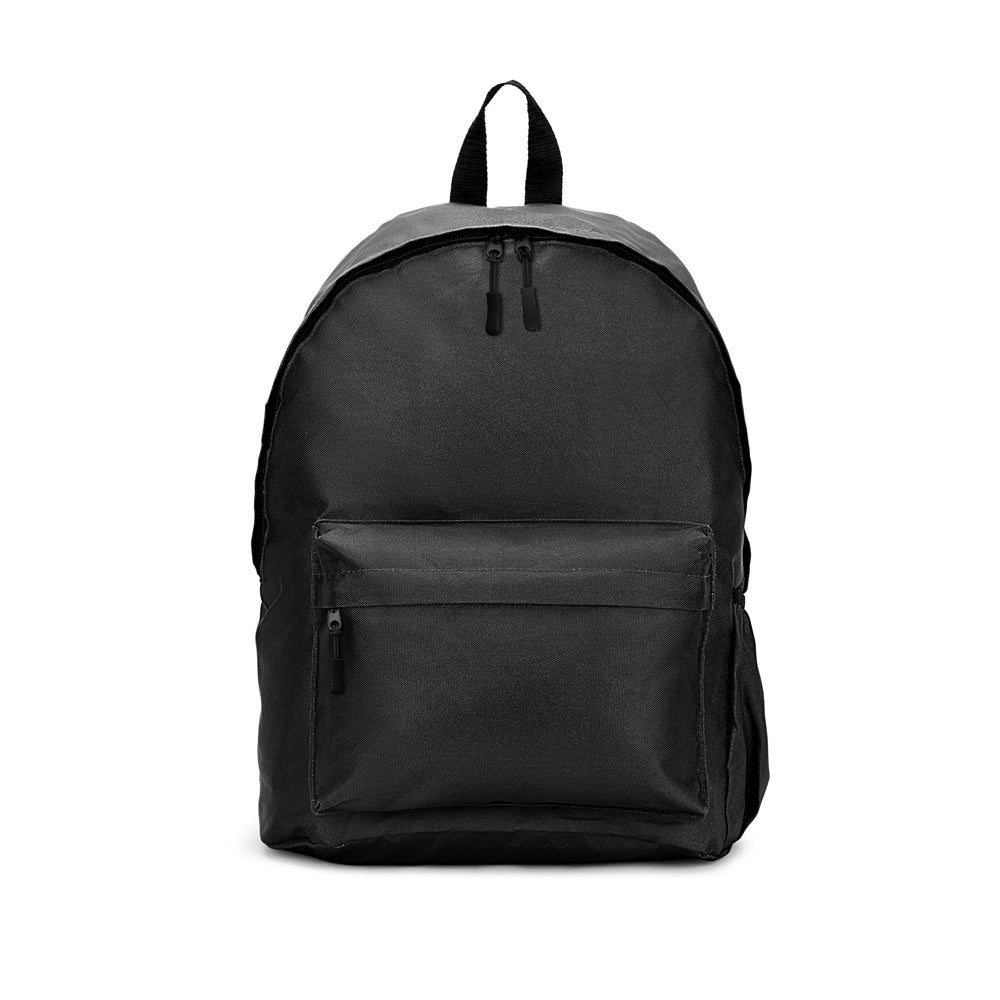 ROSARIO promotional backpack in black (detail view) with custom logo branding