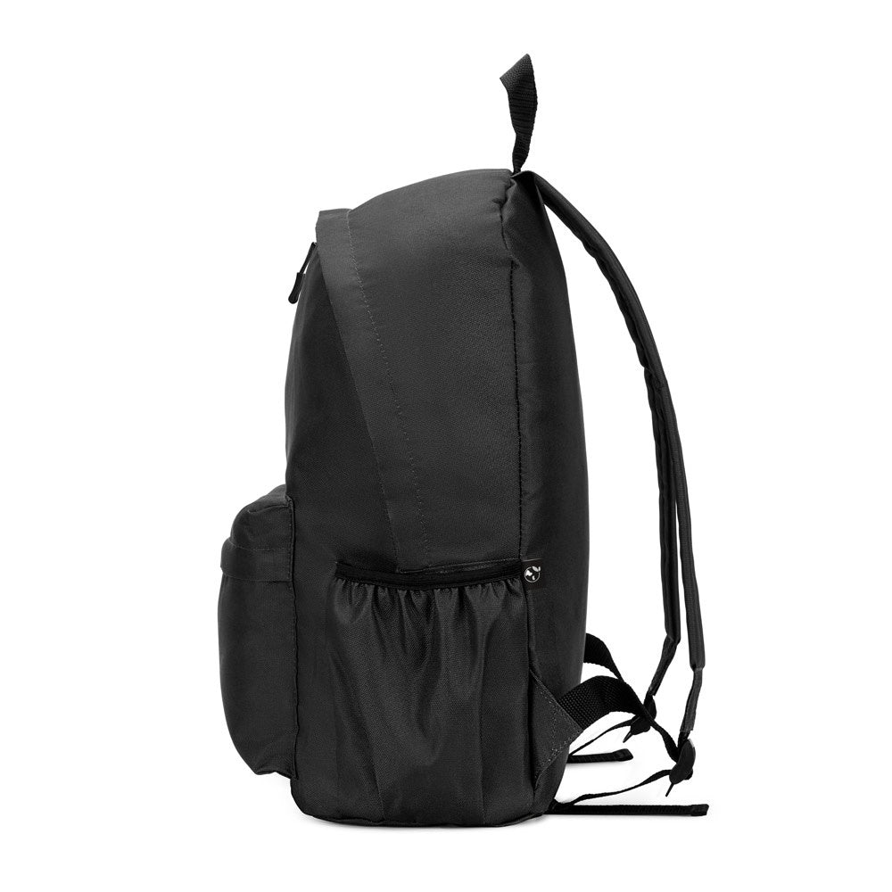ROSARIO promotional backpack in black (detail view) with custom logo branding