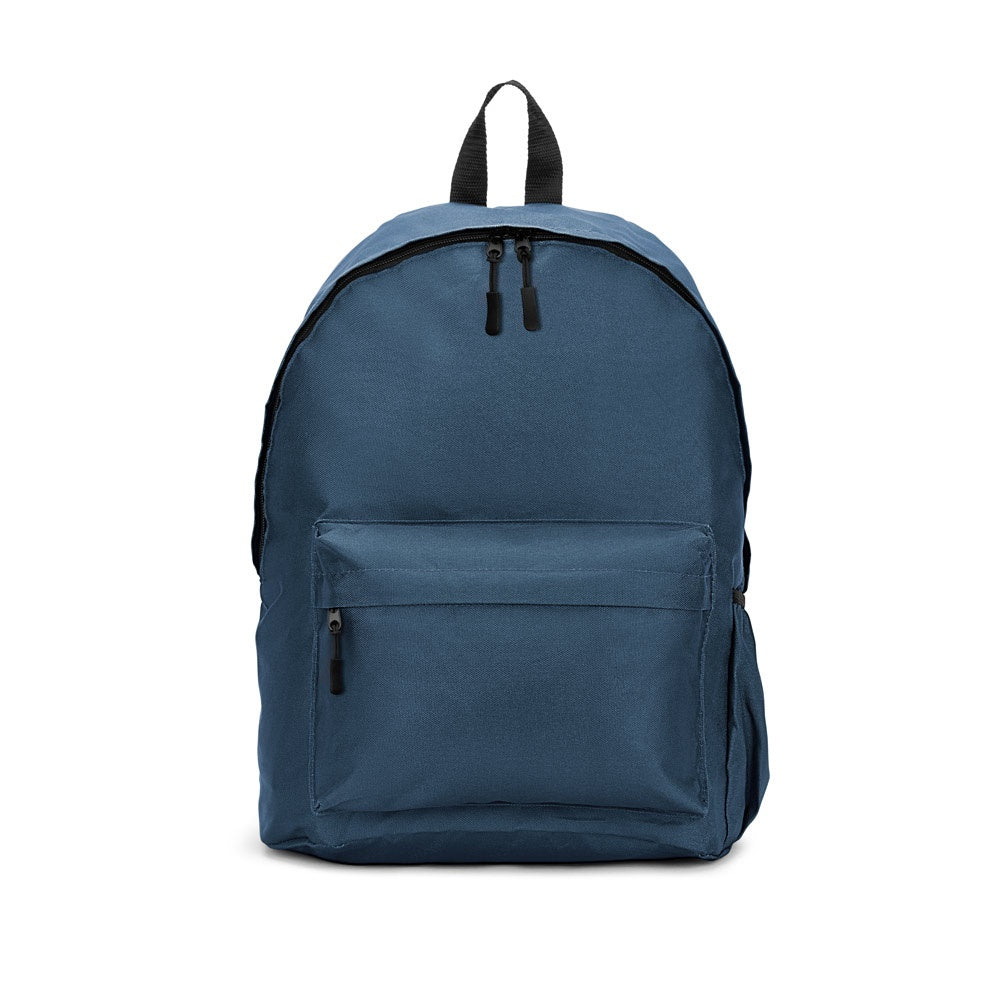ROSARIO promotional backpack in blue (detail view) with custom logo branding