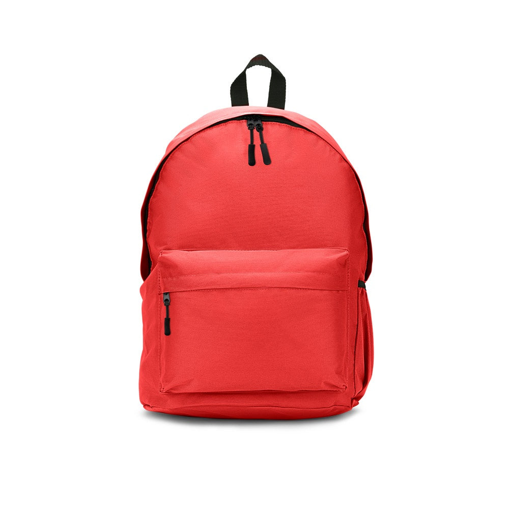 ROSARIO promotional backpack in red (detail view) with custom logo branding