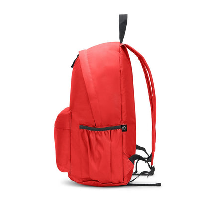 ROSARIO promotional backpack in red (detail view) with custom logo branding