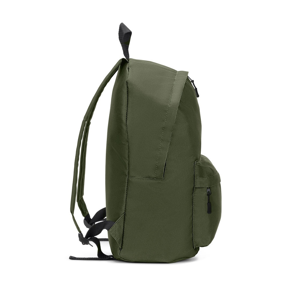 ROSARIO promotional backpack in dark green (detail view) with custom logo branding